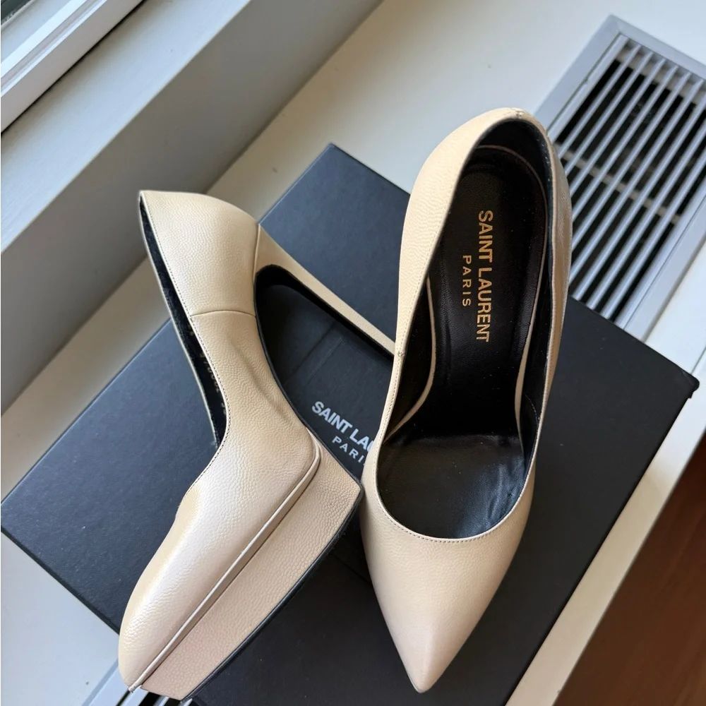 Saint Laurent nude Leather Pointed-Toe Platform Stilettos - Picture 4 of 10